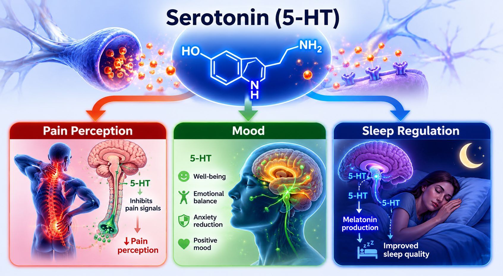 Diagram: physiological functions of serotonin in the CNS